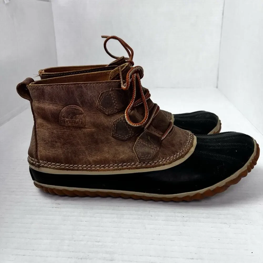 SOREL Rain Boots Women's Size 9 Brown Black Leather NL2133-286